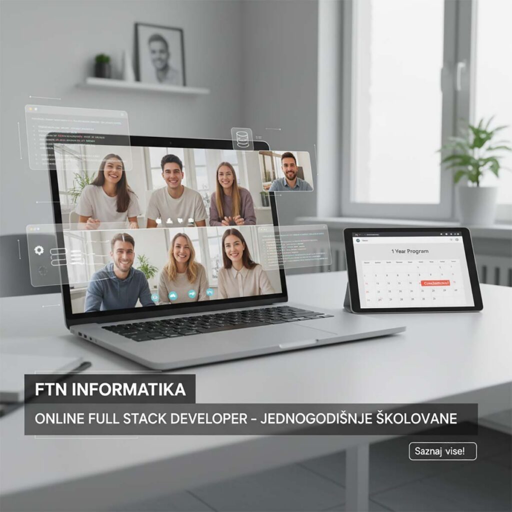 Polaznici FTN Informatika programa tokom online sastanka u okviru jednogodišnjeg Full Stack Developer školovanja
